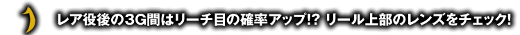 レア役後の3G間はリーチ目の確率アップ！？ リール上部のレンズをチェック！